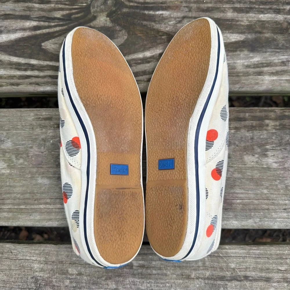 Kate Spade x Keds Polka Dot Canvas Sneakers Casual‎ Cream Orange Blue Size 8
